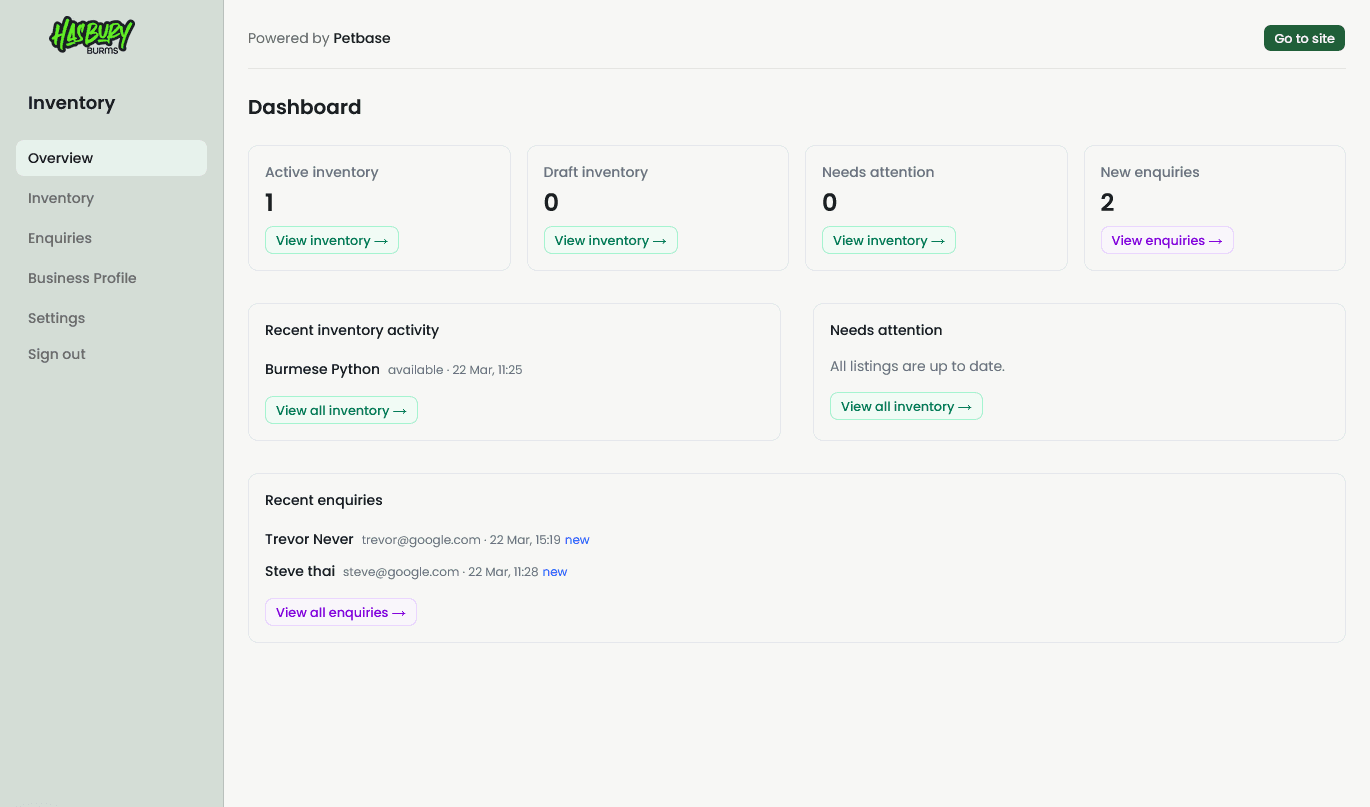 Zoohh dealer dashboard with inventory management